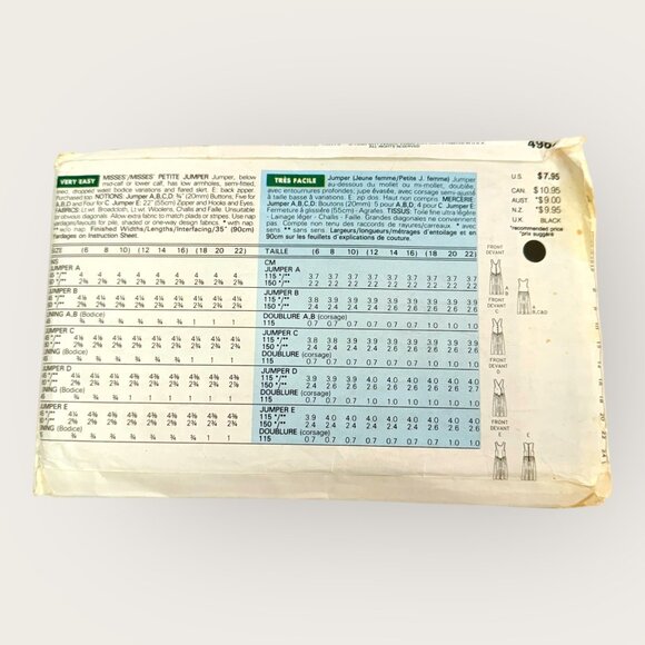 Vintage 1990s Butterick Sewing Pattern 4982 Misses Jumper Dress Size 18-22 - Picture 2 of 2